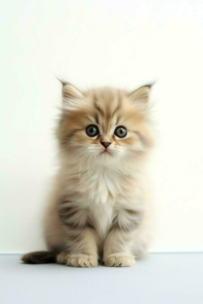 Cute small fluffy kitten with beautiful eyes is sitting or resting. British shorthair. Cat day concept by AI Generated photo