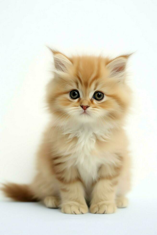 Cute small fluffy kitten with beautiful eyes is sitting or resting. British shorthair. Cat day concept by AI Generated photo