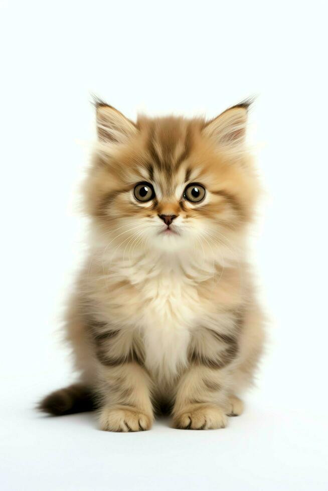 Cute small fluffy kitten with beautiful eyes is sitting or resting. British shorthair. Cat day concept by AI Generated photo