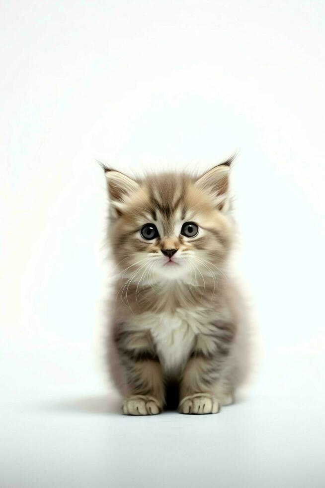 Cute small fluffy kitten with beautiful eyes is sitting or resting. British shorthair. Cat day concept by AI Generated photo