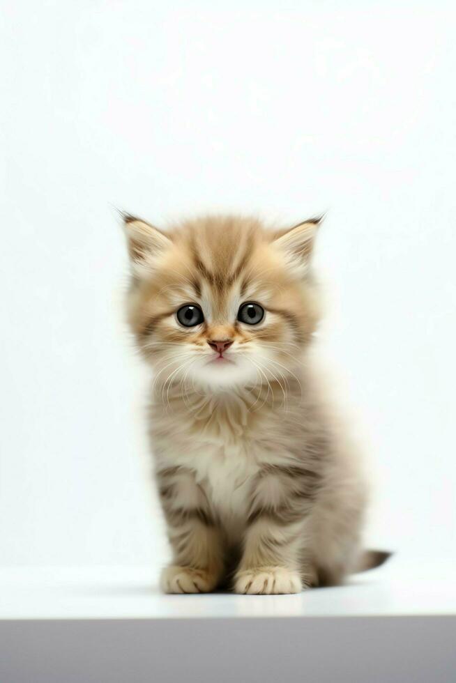 Cute small fluffy kitten with beautiful eyes is sitting or resting. British shorthair. Cat day concept by AI Generated photo