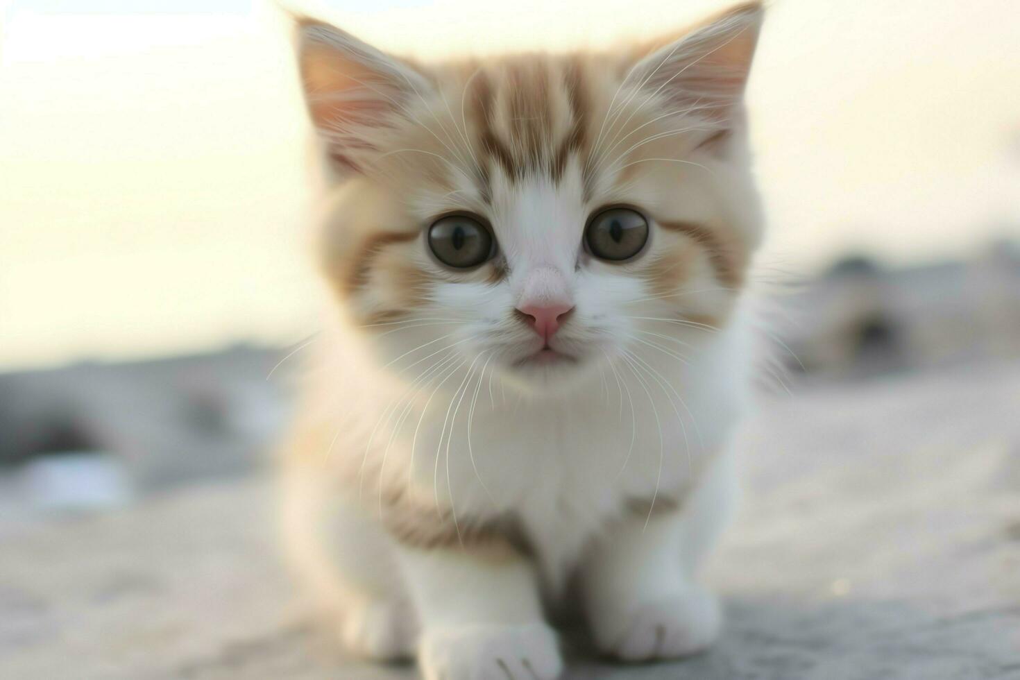 Cute small fluffy kitten with beautiful eyes is sitting or resting. British shorthair. Cat day concept by AI Generated photo