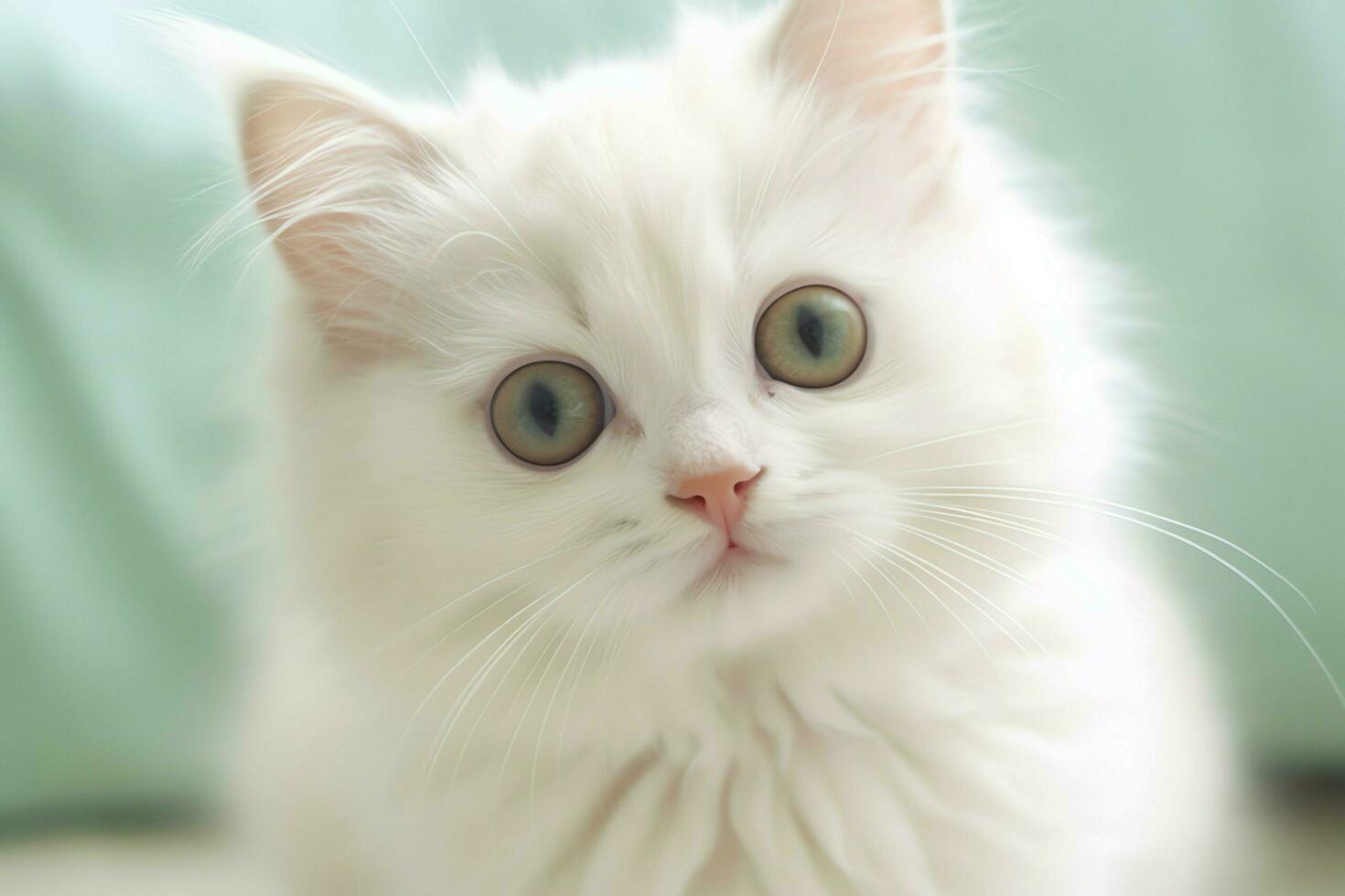 Cute small fluffy kitten with beautiful eyes is sitting or resting. British shorthair. Cat day concept by AI Generated photo
