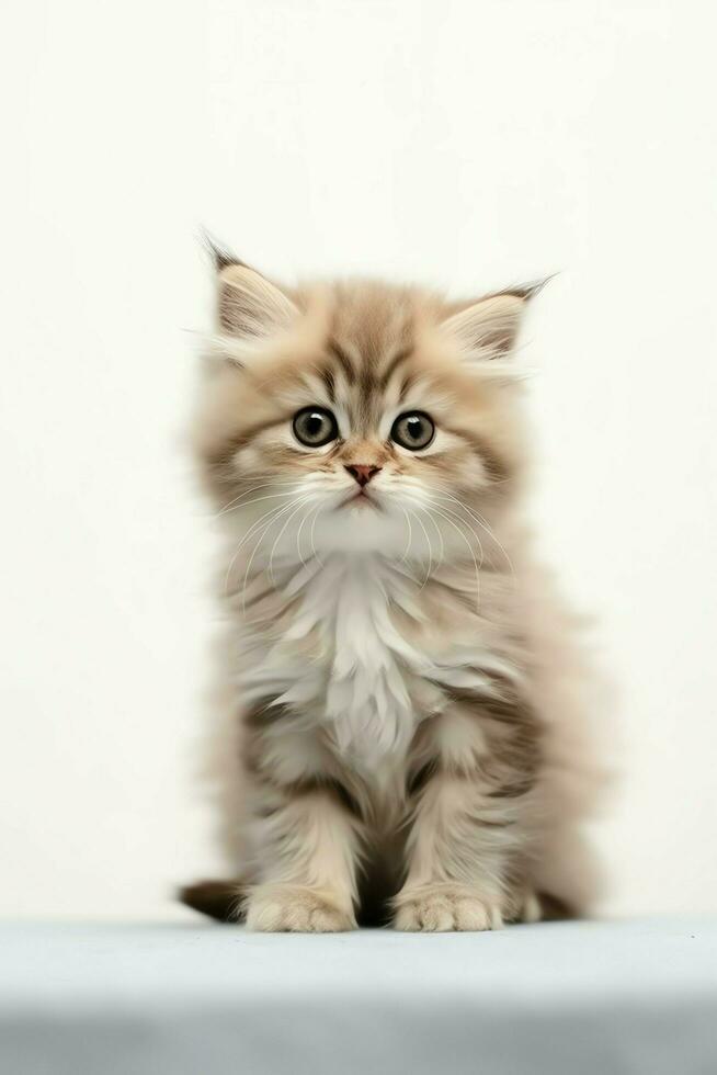 Cute small fluffy kitten with beautiful eyes is sitting or resting. British shorthair. Cat day concept by AI Generated photo