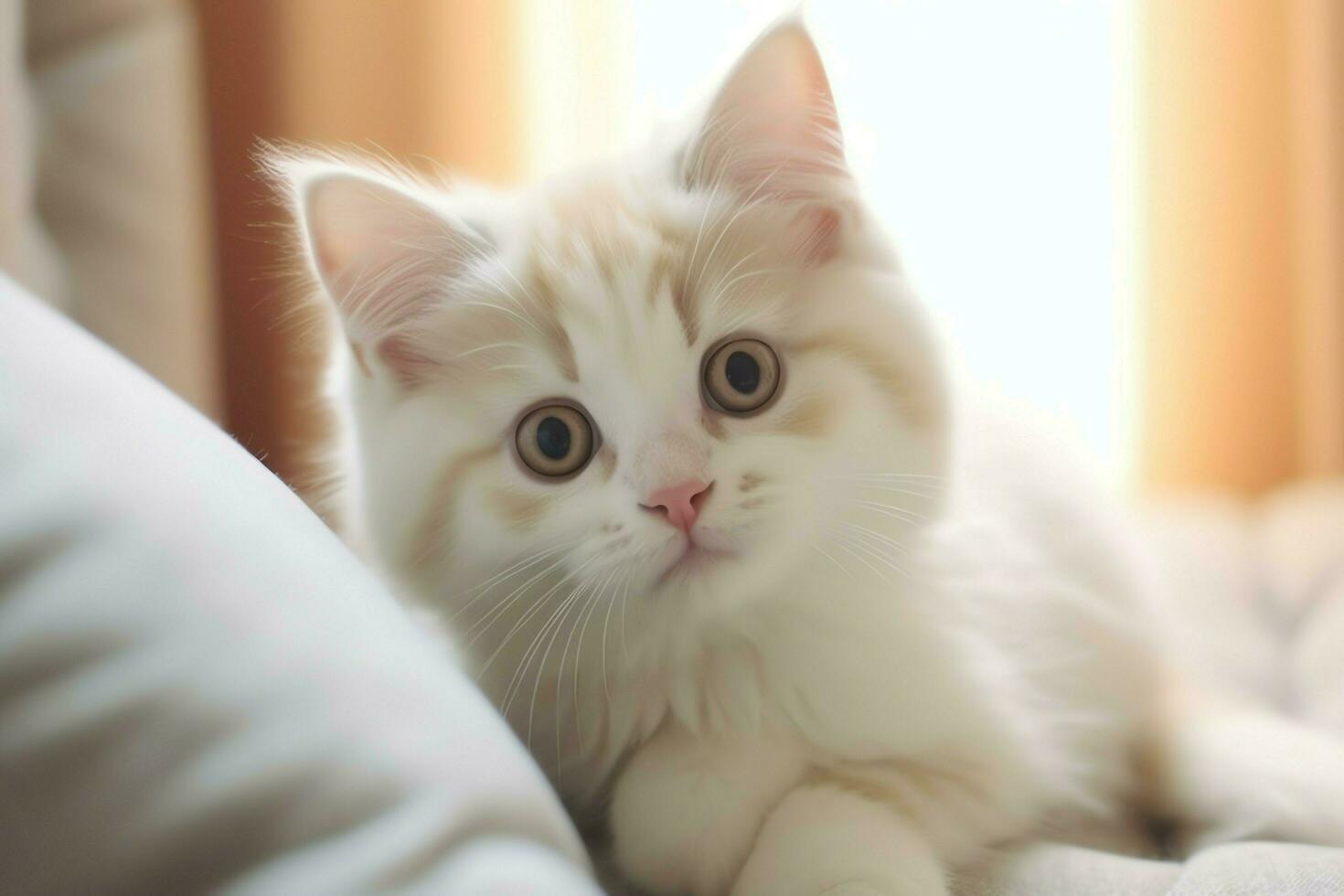 Cute small fluffy kitten with beautiful eyes is sitting or resting. British shorthair. Cat day concept by AI Generated photo