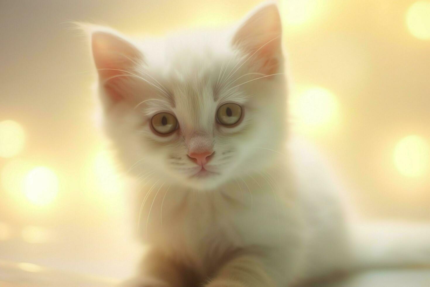 Cute small fluffy kitten with beautiful eyes is sitting or resting. British shorthair. Cat day concept by AI Generated photo