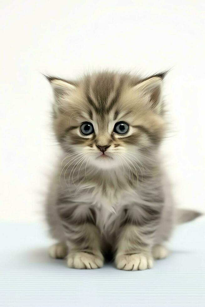 Cute small fluffy kitten with beautiful eyes is sitting or resting. British shorthair. Cat day concept by AI Generated photo