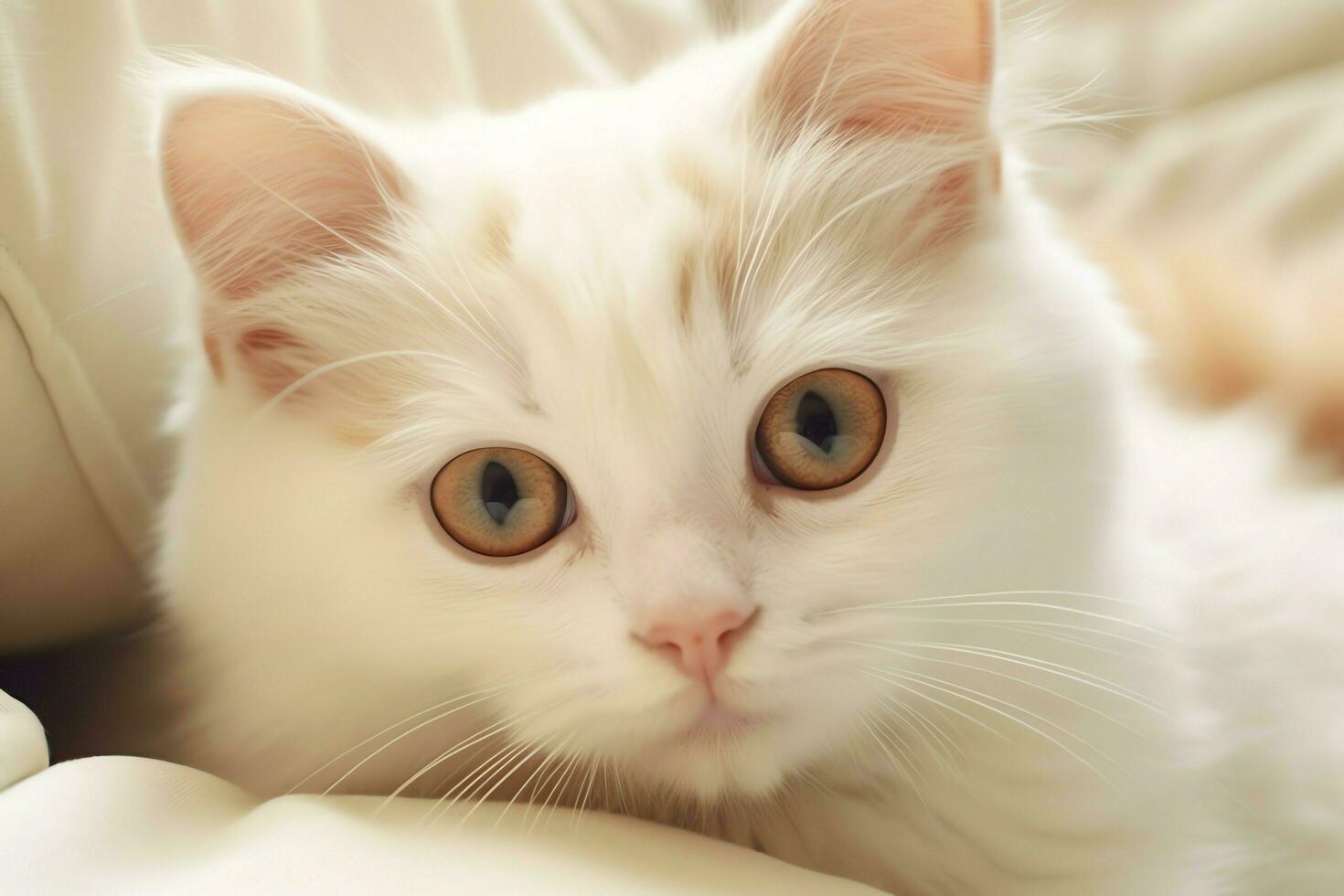 Cute small fluffy kitten with beautiful eyes is sitting or resting. British shorthair. Cat day concept by AI Generated photo