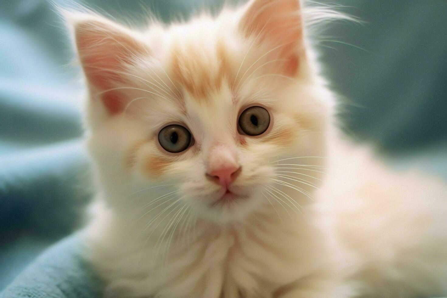 Cute small fluffy kitten with beautiful eyes is sitting or resting. British shorthair. Cat day concept by AI Generated photo