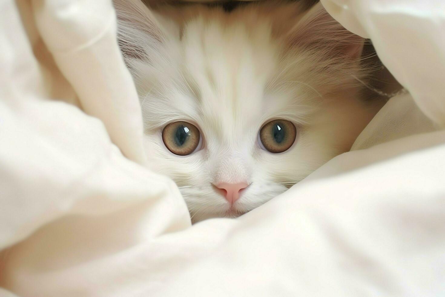 Cute small fluffy kitten with beautiful eyes is sitting or resting. British shorthair. Cat day concept by AI Generated photo