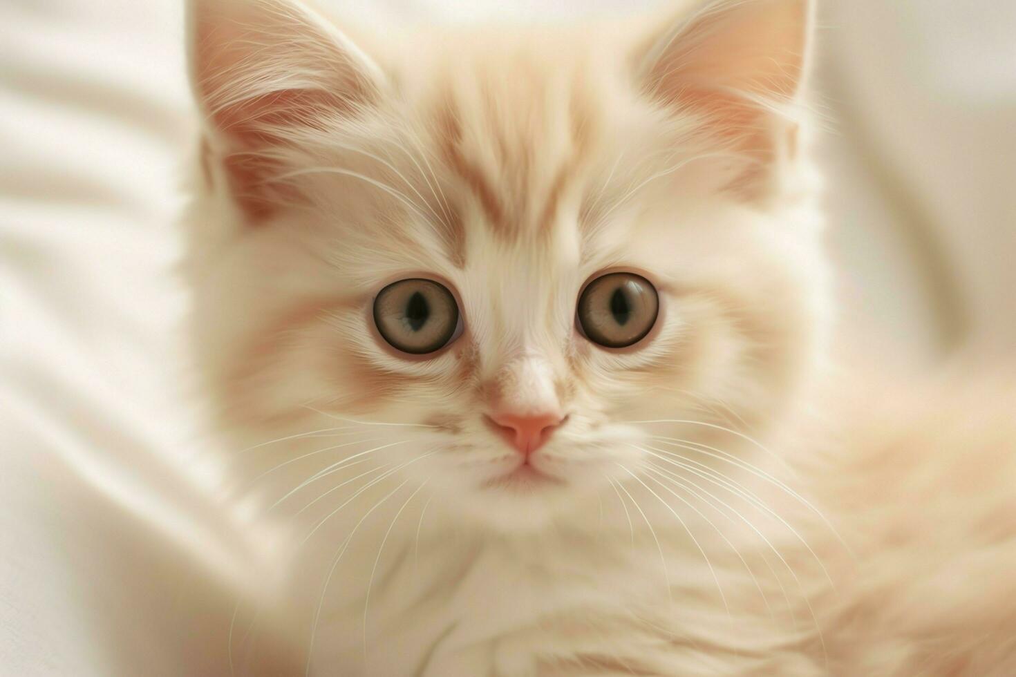 Cute small fluffy kitten with beautiful eyes is sitting or resting. British shorthair. Cat day concept by AI Generated photo