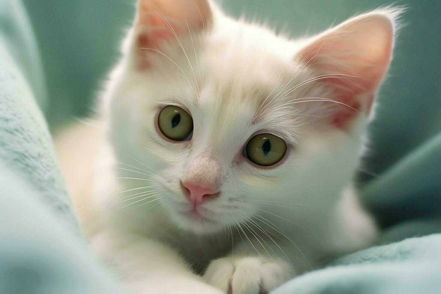 Cute small fluffy kitten with beautiful eyes is sitting or resting. British shorthair. Cat day concept by AI Generated photo