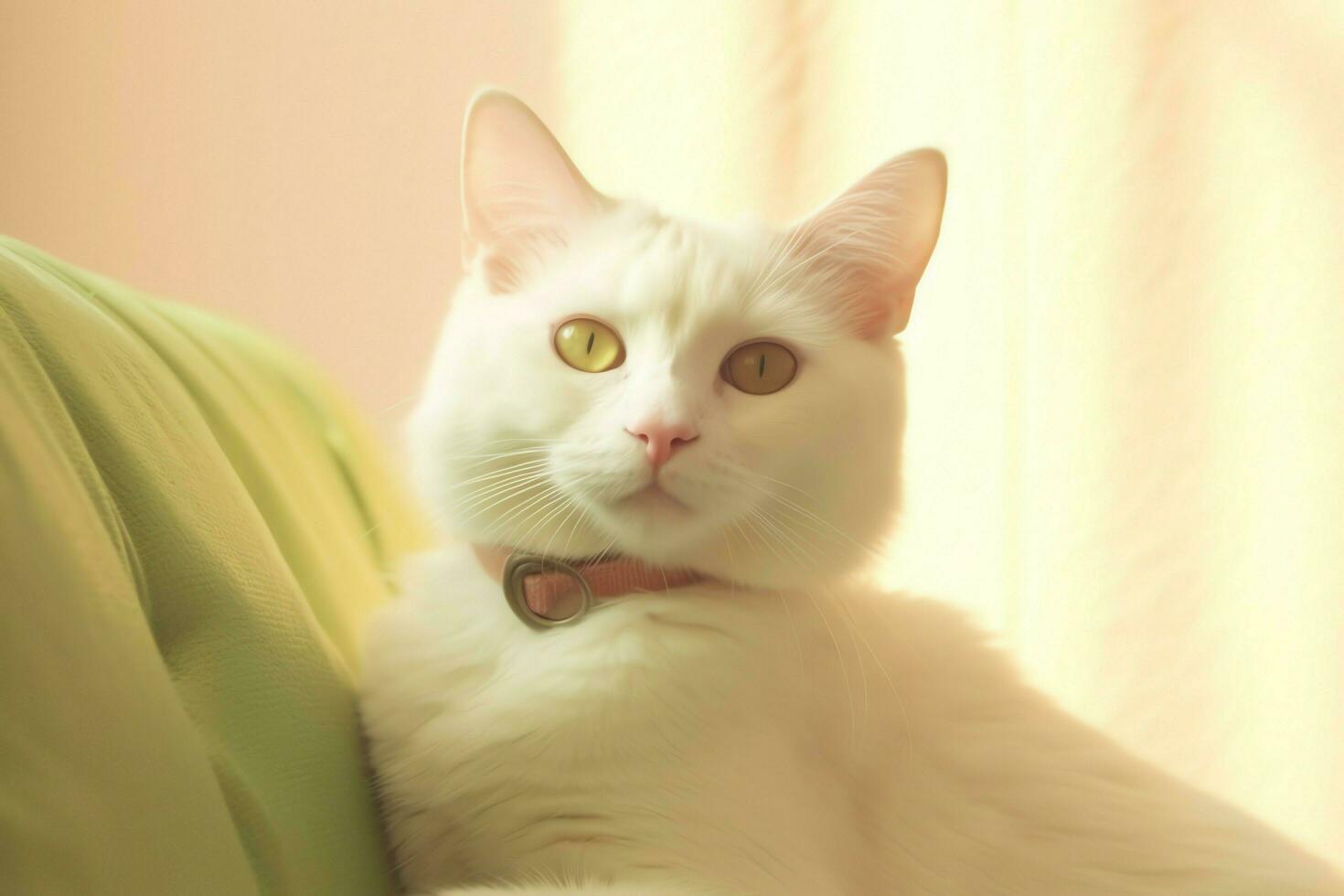 Cute small fluffy kitten with beautiful eyes is sitting or resting. British shorthair. Cat day concept by AI Generated photo