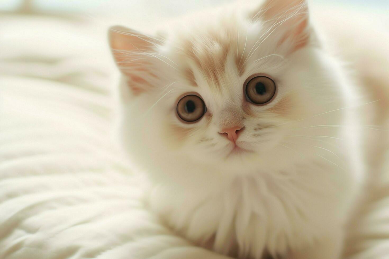 Cute small fluffy kitten with beautiful eyes is sitting or resting. British shorthair. Cat day concept by AI Generated photo