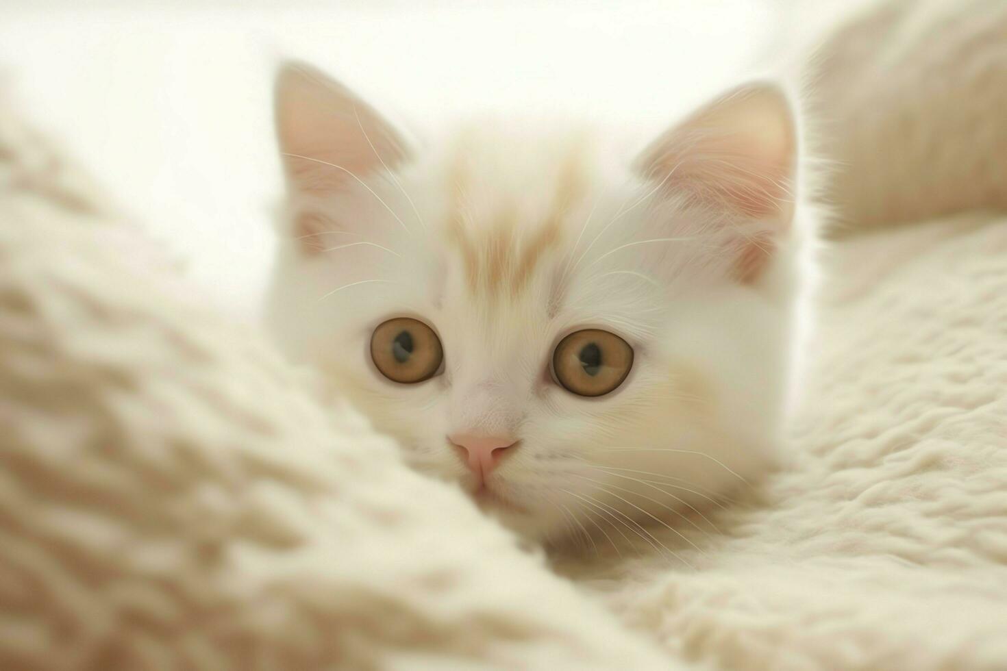 Cute small fluffy kitten with beautiful eyes is sitting or resting. British shorthair. Cat day concept by AI Generated photo