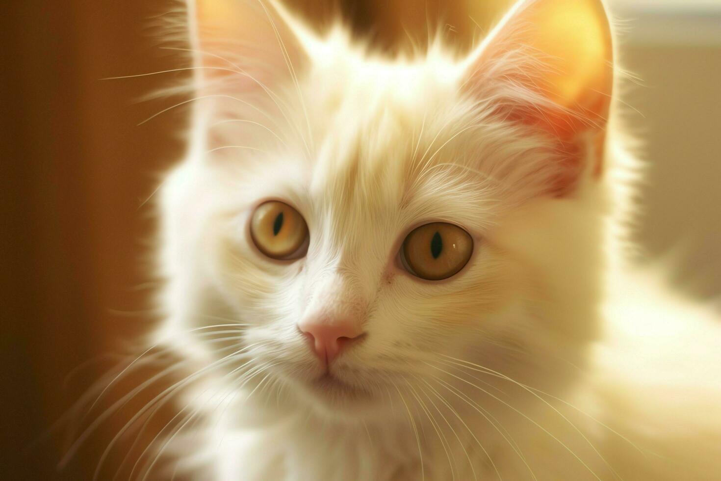 Cute small fluffy kitten with beautiful eyes is sitting or resting. British shorthair. Cat day concept by AI Generated photo