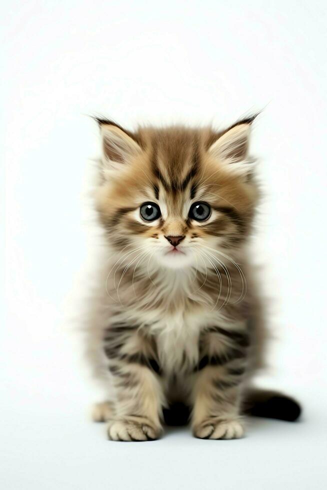 Cute small fluffy kitten with beautiful eyes is sitting or resting. British shorthair. Cat day concept by AI Generated photo