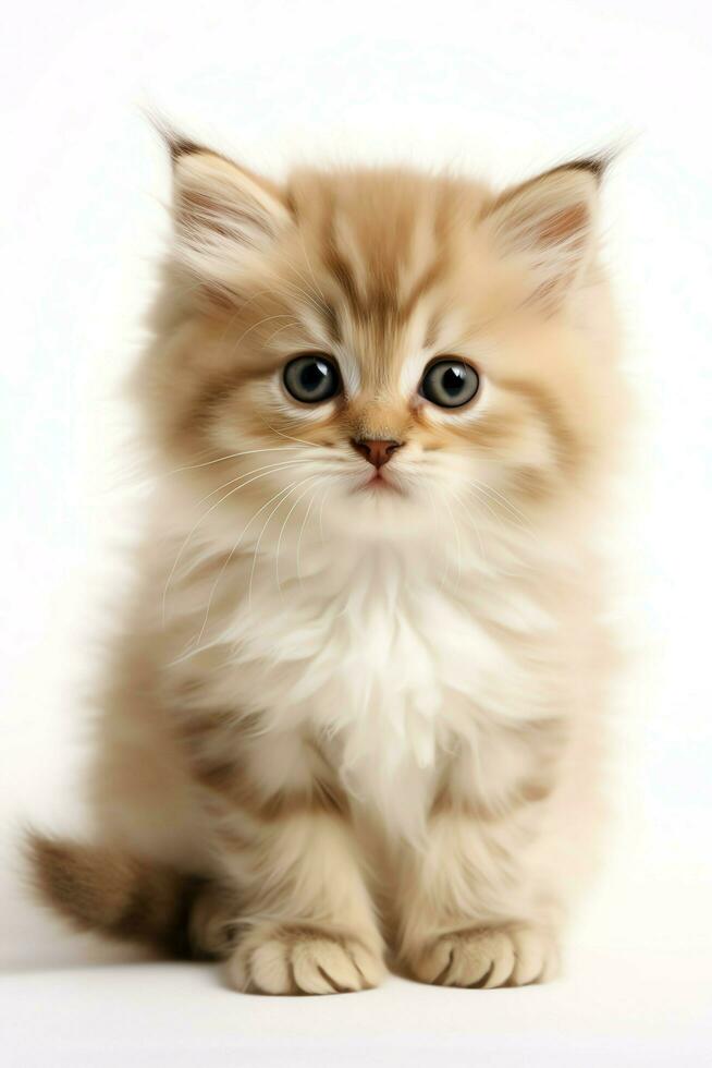 Cute small fluffy kitten with beautiful eyes is sitting or resting. British shorthair. Cat day concept by AI Generated photo