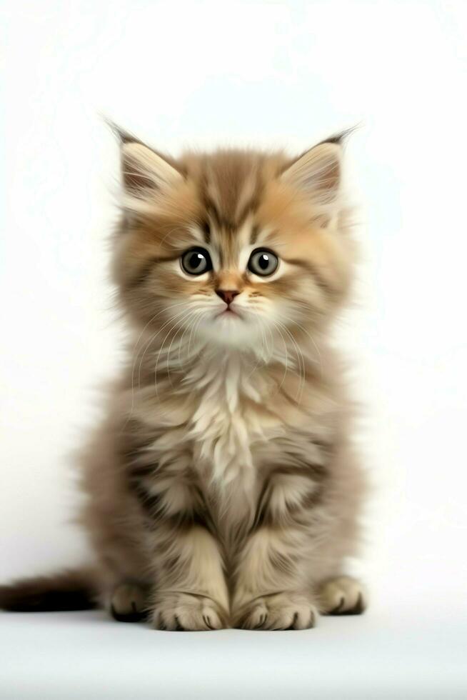 Cute small fluffy kitten with beautiful eyes is sitting or resting. British shorthair. Cat day concept by AI Generated photo