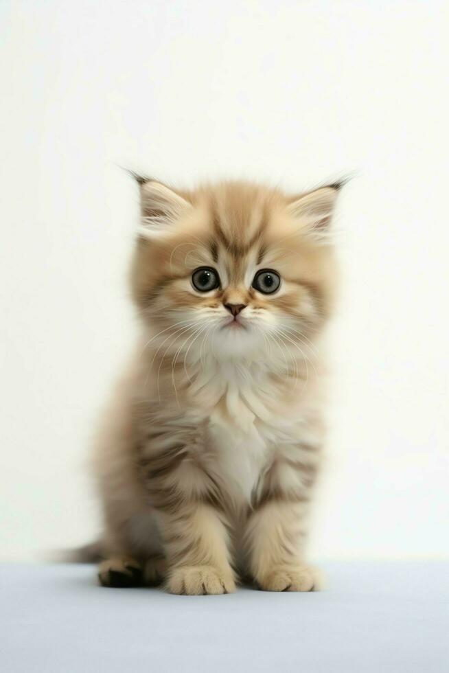 Cute small fluffy kitten with beautiful eyes is sitting or resting. British shorthair. Cat day concept by AI Generated photo