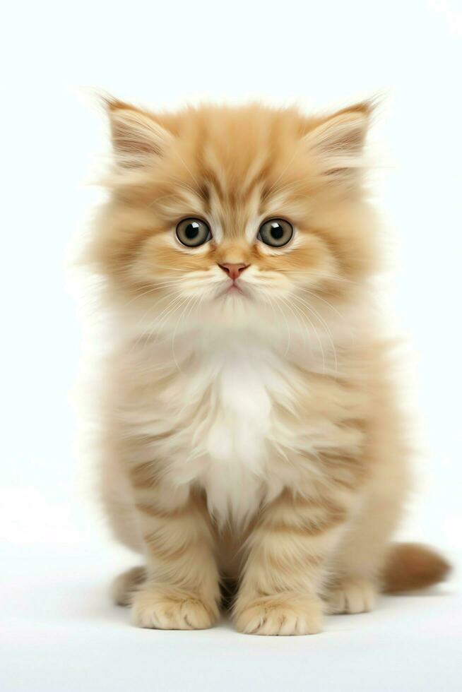 Cute small fluffy kitten with beautiful eyes is sitting or resting. British shorthair. Cat day concept by AI Generated photo