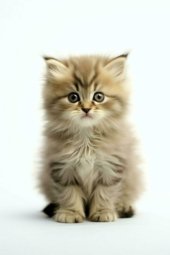 Cute small fluffy kitten with beautiful eyes is sitting or resting. British shorthair. Cat day concept by AI Generated photo