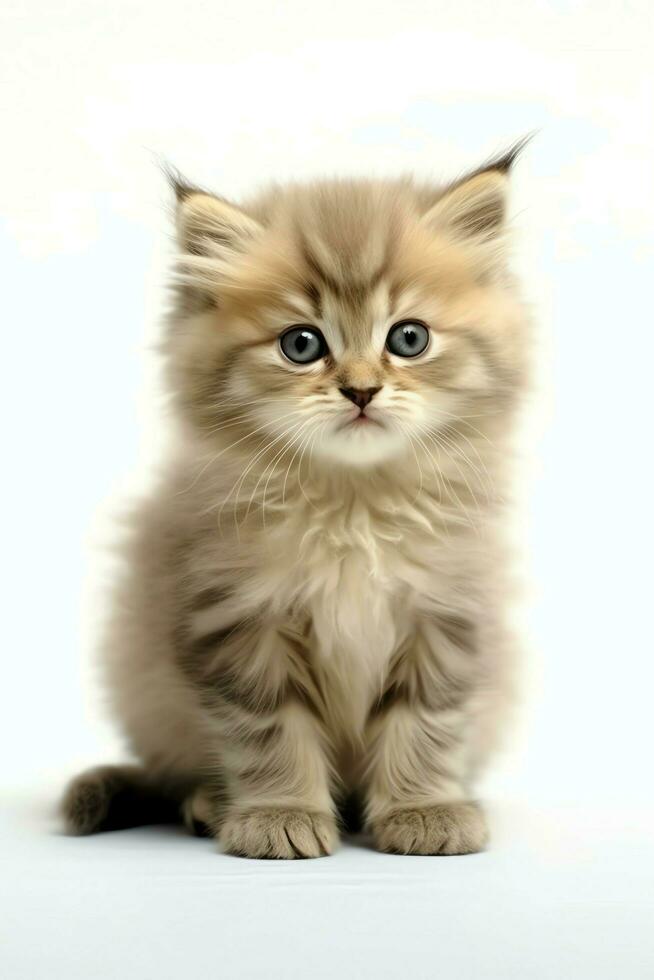 Cute small fluffy kitten with beautiful eyes is sitting or resting. British shorthair. Cat day concept by AI Generated photo