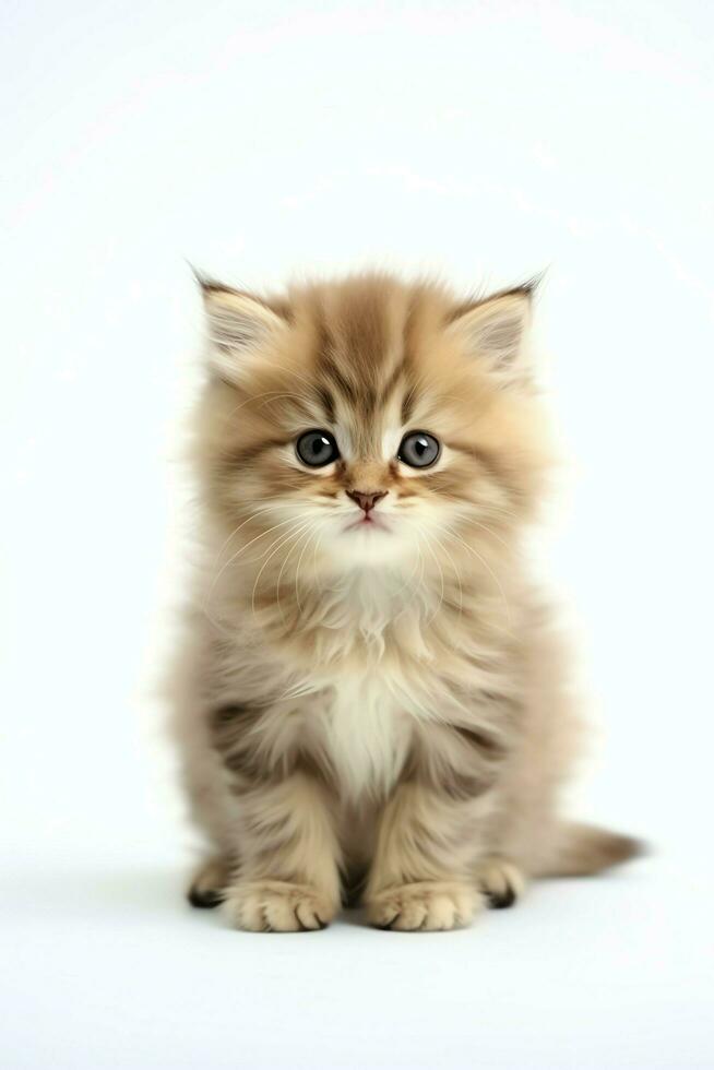 Cute small fluffy kitten with beautiful eyes is sitting or resting. British shorthair. Cat day concept by AI Generated photo