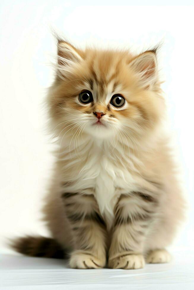 Cute small fluffy kitten with beautiful eyes is sitting or resting. British shorthair. Cat day concept by AI Generated photo