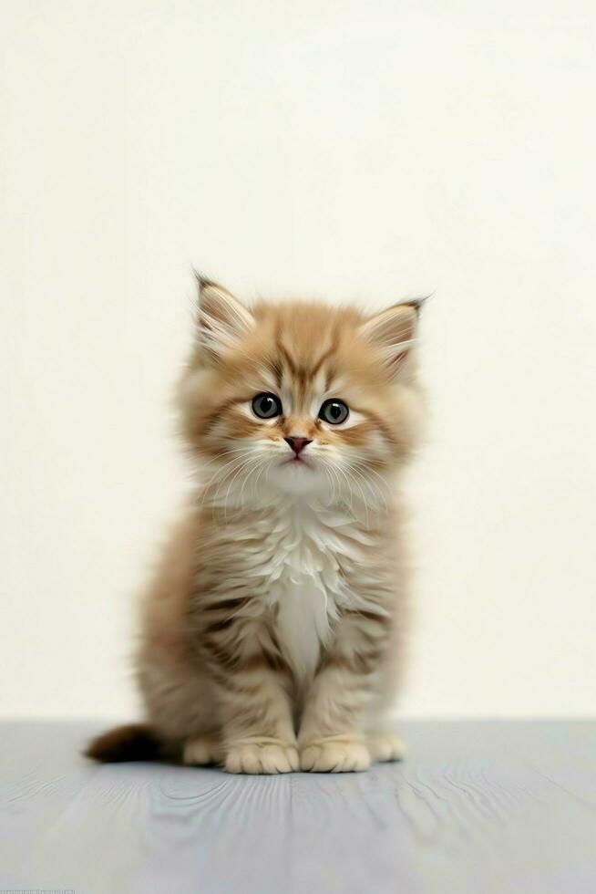 Cute small fluffy kitten with beautiful eyes is sitting or resting. British shorthair. Cat day concept by AI Generated photo
