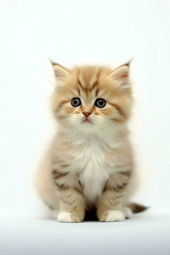 Cute small fluffy kitten with beautiful eyes is sitting or resting. British shorthair. Cat day concept by AI Generated photo