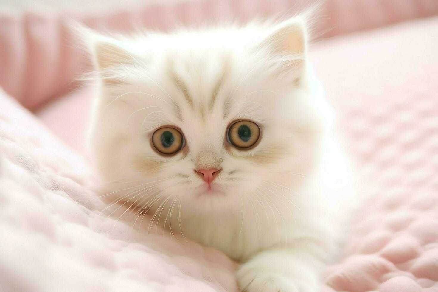 Cute small fluffy kitten with beautiful eyes is sitting or resting. British shorthair. Cat day concept by AI Generated photo