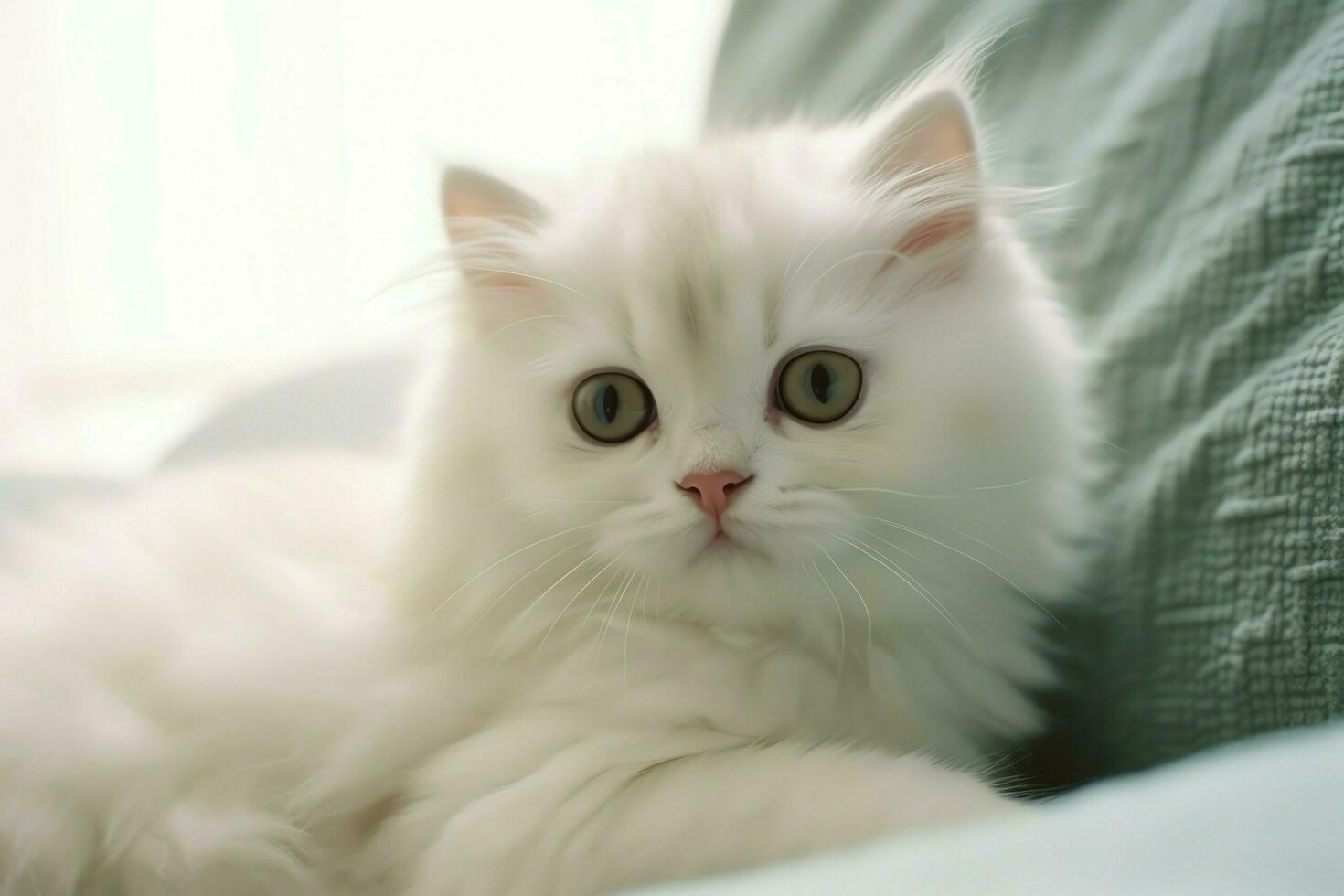 Cute small fluffy kitten with beautiful eyes is sitting or resting. British shorthair. Cat day concept by AI Generated photo