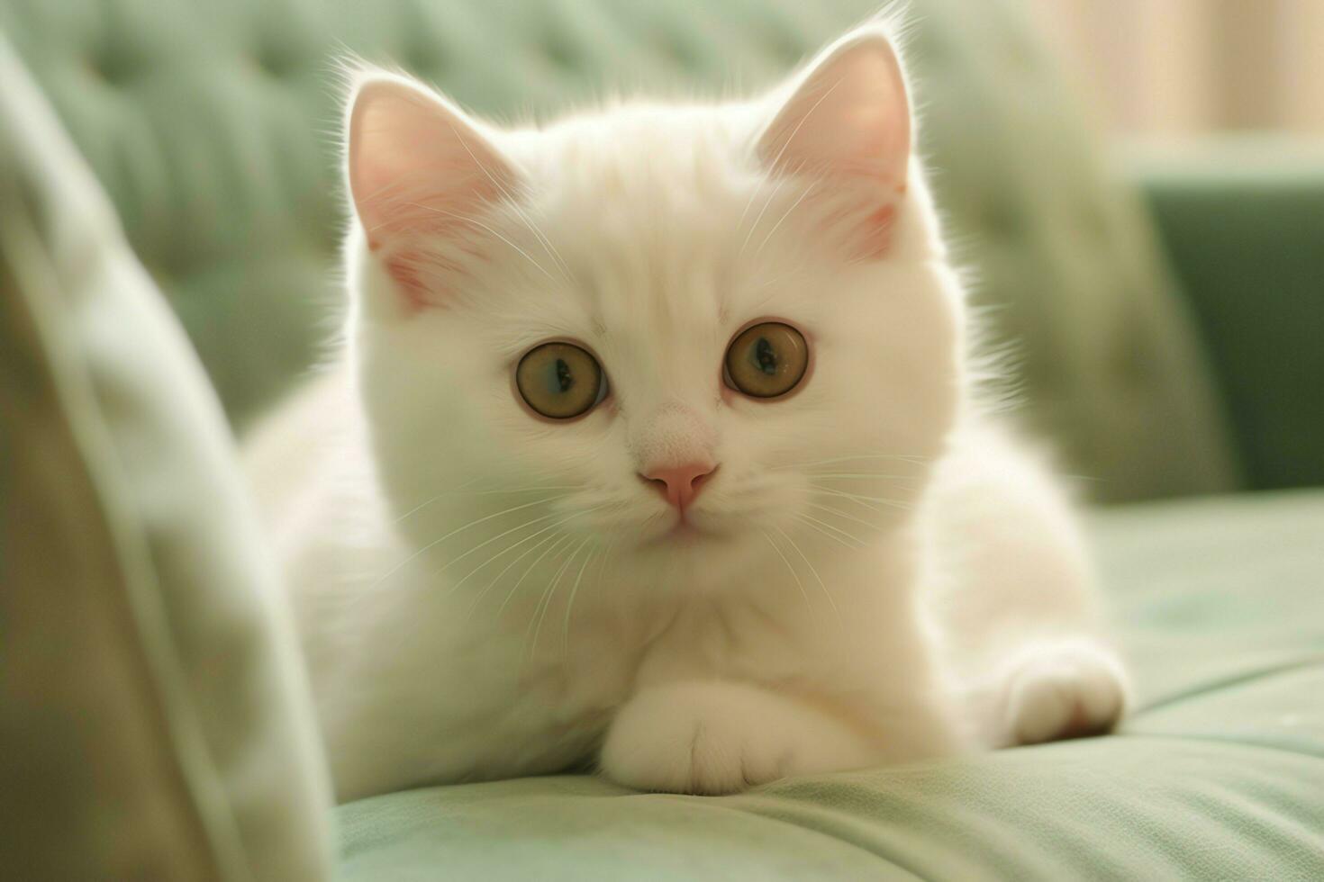 Cute small fluffy kitten with beautiful eyes is sitting or resting. British shorthair. Cat day concept by AI Generated photo