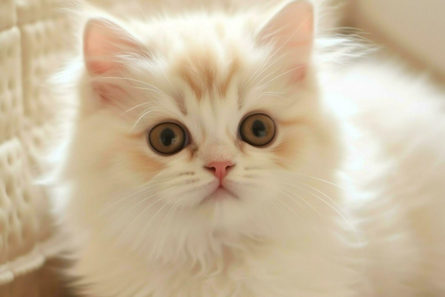 Cute small fluffy kitten with beautiful eyes is sitting or resting. British shorthair. Cat day concept by AI Generated photo