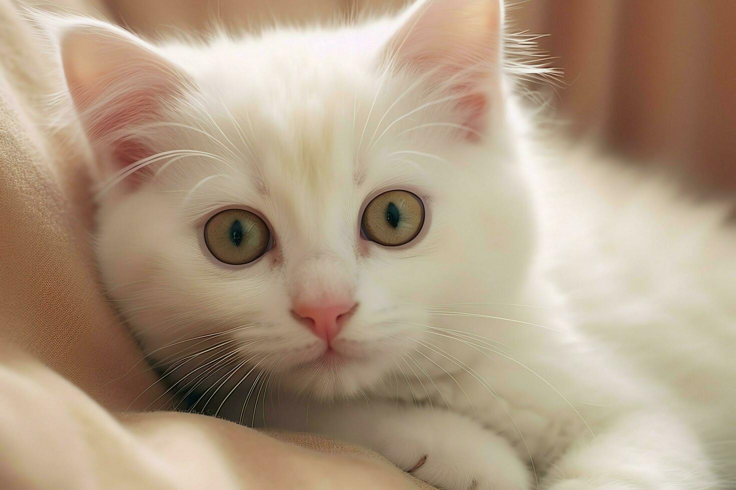 Cute small fluffy kitten with beautiful eyes is sitting or resting. British shorthair. Cat day concept by AI Generated photo