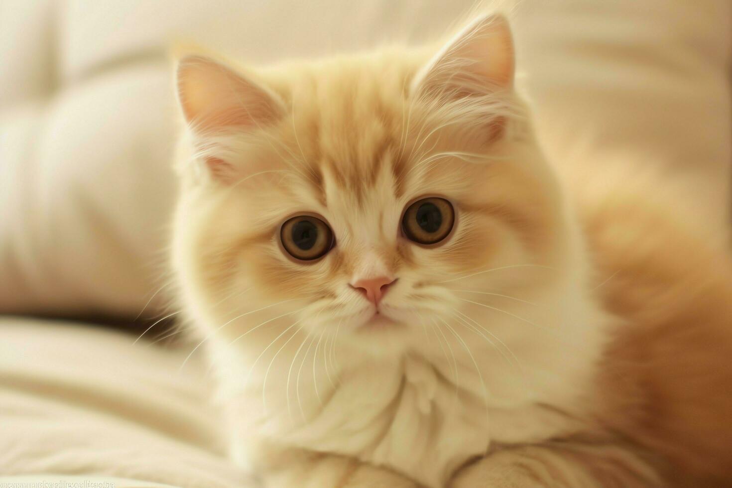Cute small fluffy kitten with beautiful eyes is sitting or resting. British shorthair. Cat day concept by AI Generated photo