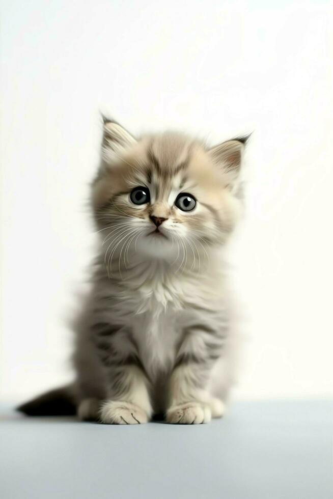 Cute small fluffy kitten with beautiful eyes is sitting or resting. British shorthair. Cat day concept by AI Generated photo