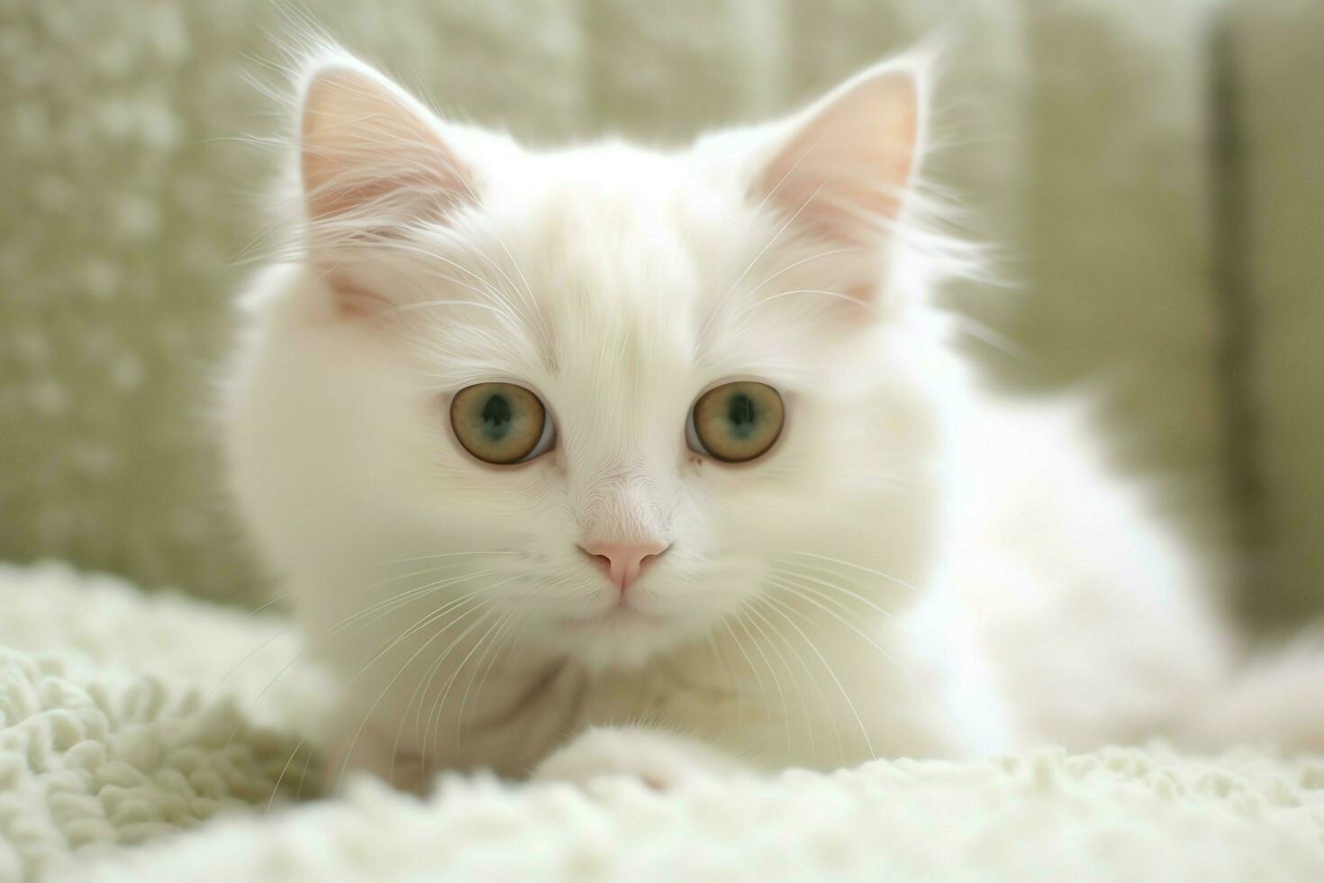 Cute small fluffy kitten with beautiful eyes is sitting or resting. British shorthair. Cat day concept by AI Generated photo