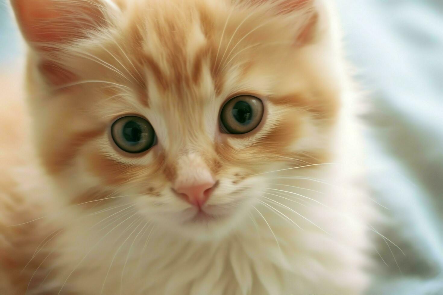 Cute small fluffy kitten with beautiful eyes is sitting or resting. British shorthair. Cat day concept by AI Generated photo