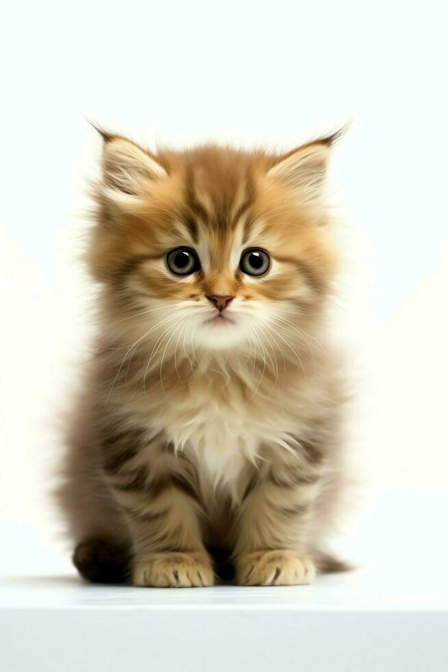 Cute small fluffy kitten with beautiful eyes is sitting or resting. British shorthair. Cat day concept by AI Generated photo