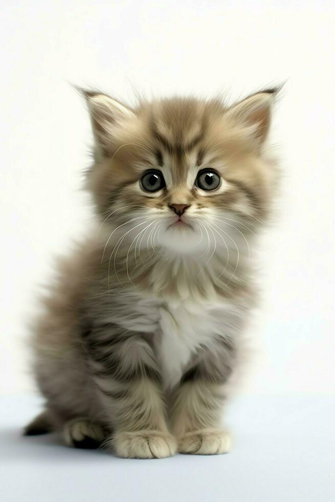 Cute small fluffy kitten with beautiful eyes is sitting or resting. British shorthair. Cat day concept by AI Generated photo