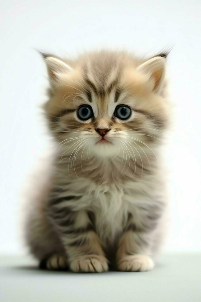 Cute small fluffy kitten with beautiful eyes is sitting or resting. British shorthair. Cat day concept by AI Generated photo