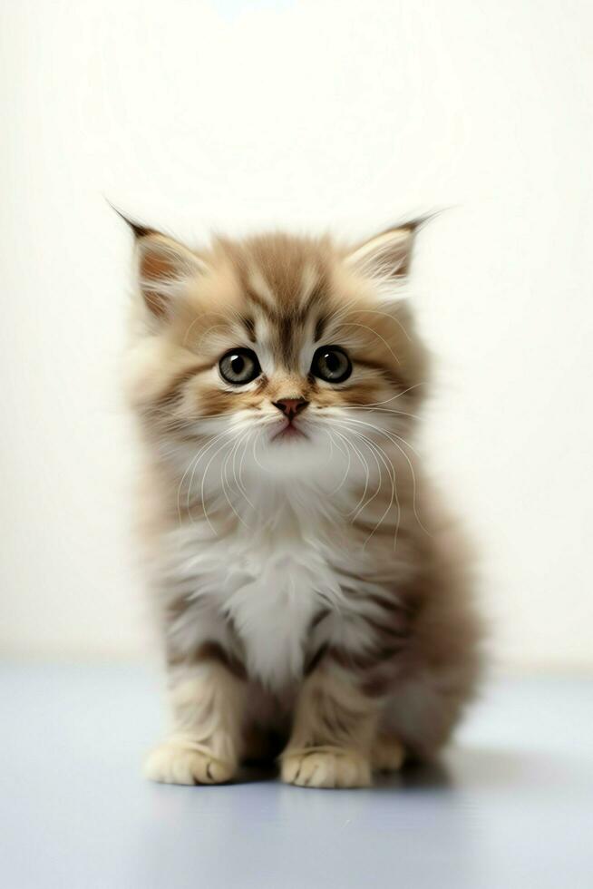 Cute small fluffy kitten with beautiful eyes is sitting or resting. British shorthair. Cat day concept by AI Generated photo