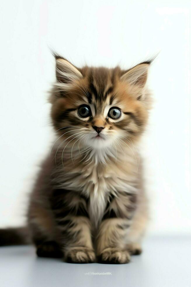 Cute small fluffy kitten with beautiful eyes is sitting or resting. British shorthair. Cat day concept by AI Generated photo