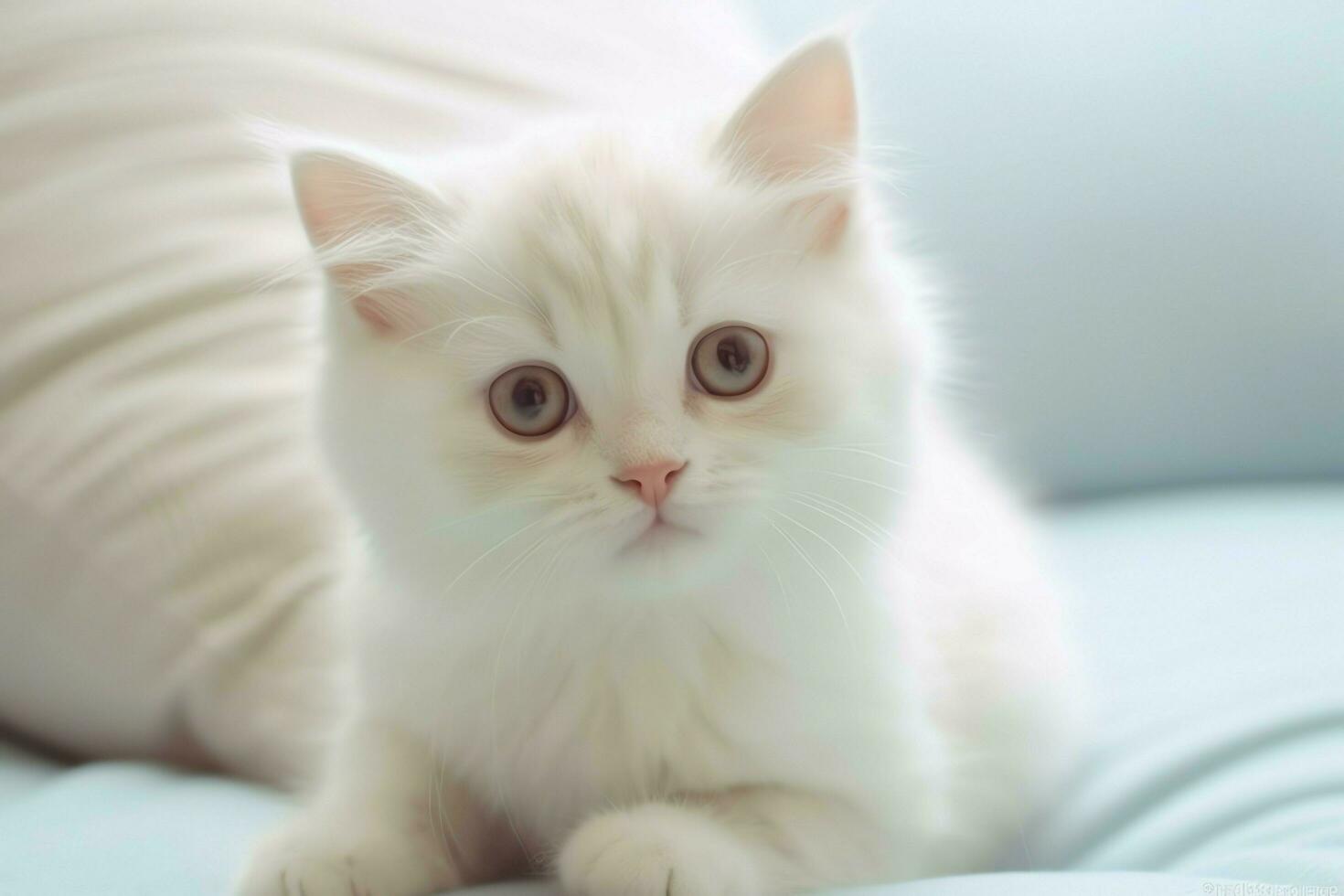Cute small fluffy kitten with beautiful eyes is sitting or resting. British shorthair. Cat day concept by AI Generated photo