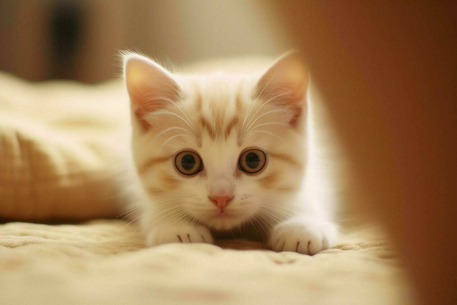 Cute small fluffy kitten with beautiful eyes is sitting or resting. British shorthair. Cat day concept by AI Generated photo