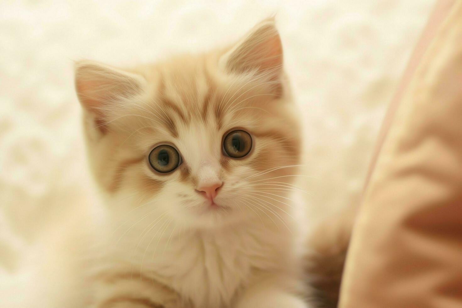 Cute small fluffy kitten with beautiful eyes is sitting or resting. British shorthair. Cat day concept by AI Generated photo