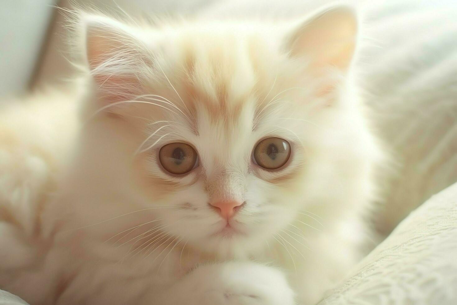 Cute small fluffy kitten with beautiful eyes is sitting or resting. British shorthair. Cat day concept by AI Generated photo