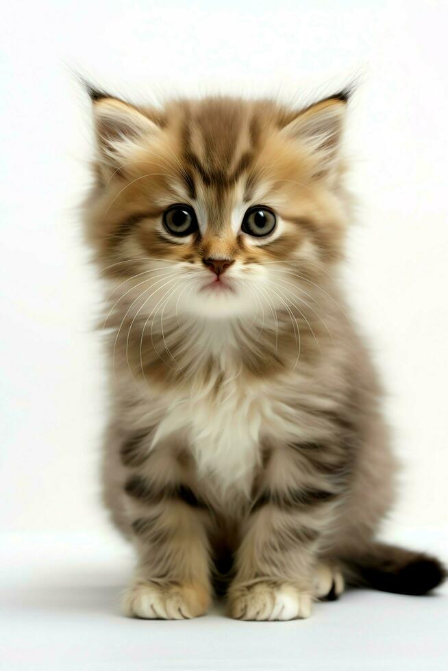 Cute small fluffy kitten with beautiful eyes is sitting or resting. British shorthair. Cat day concept by AI Generated photo